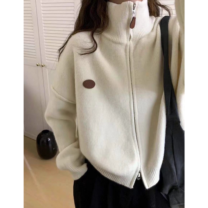 서진맘 여성 캐주얼 더블 집업 하이넥 보들보들 니트 가디건