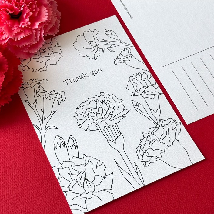 땡큐 어버이날 스승의날 감사 카네이션 쉬운 색칠 엽서 도안 메시지카드 편지쓰기