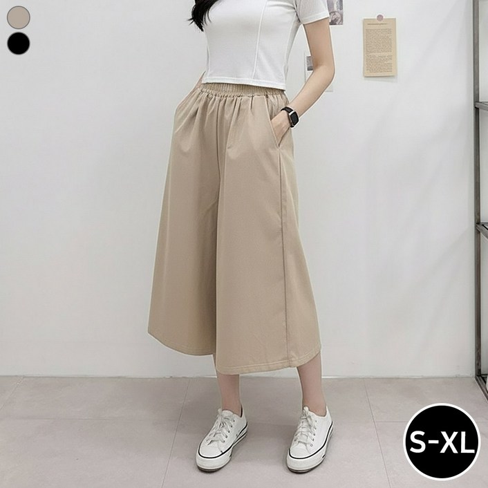 블레스유 여성용 여름 바스락 바지 스트릿 7부 스커트 팬츠 밴딩치마 바지