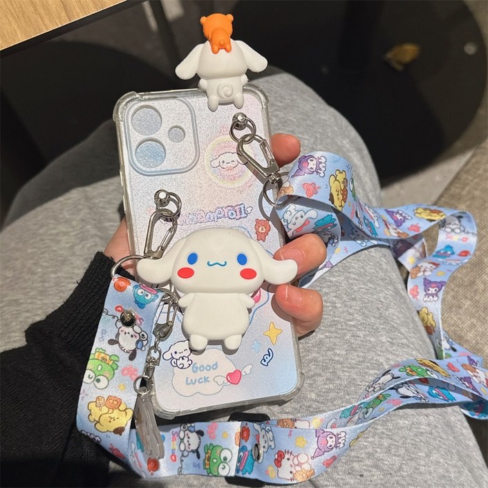갤럭시A24 귀여운 시나모롤 투명 피규어 스트랩 거치대 목걸이 케이스