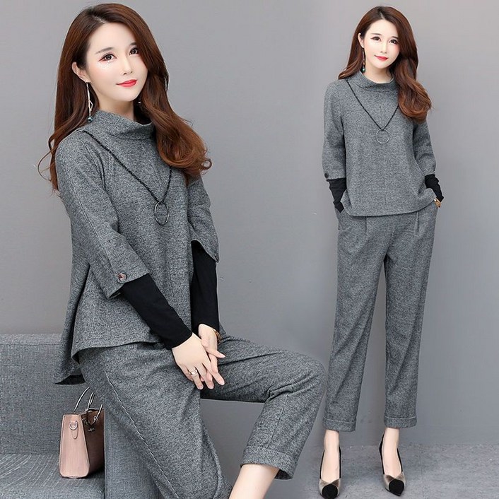 중년 여성 가을 긴팔 패션 젊은 엄아 봄가을 신상 날씬해 보이는 슬랙스 투피스