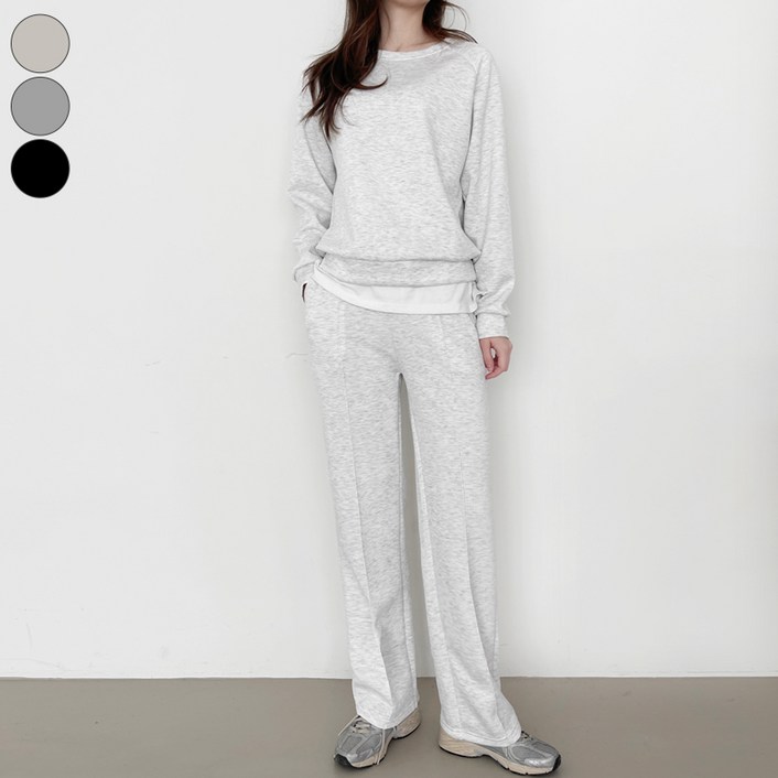 가비진 여성용 롱숏 2단기장 상하의세트 쫀쫀 스판 나그랑 맨투맨핀턱 밴드 일자바지 팬츠 트레이닝세트 빅사이즈까지