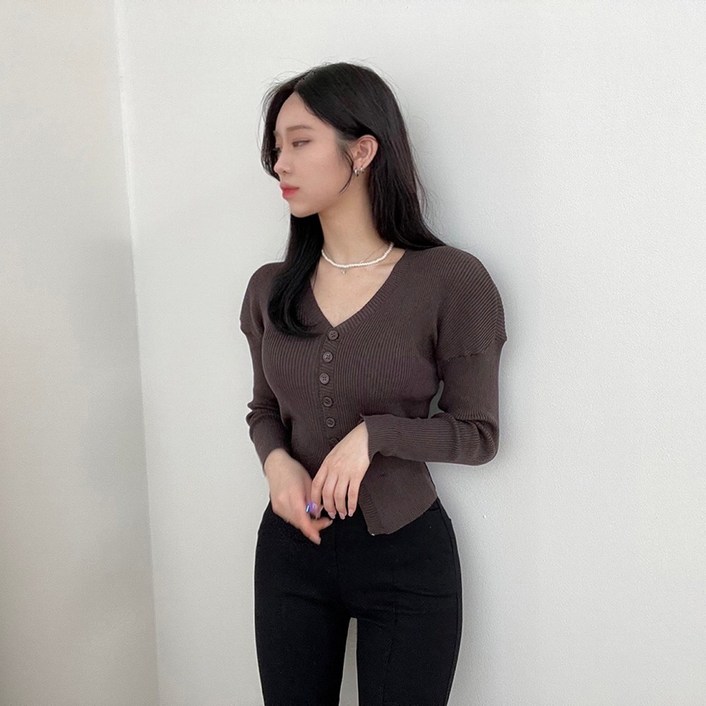 VANANA2 여성 퍼프 소매 페미닌 청순 트임 골지 브이넥 가디건