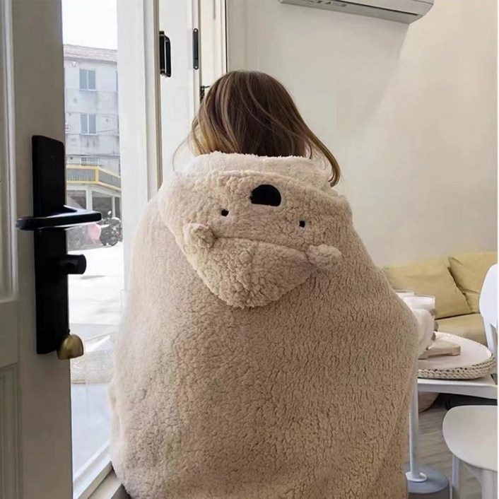 유유라키 뽀글이  후드 망토 무릎담요