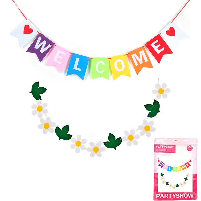 파티쇼 웰컴 펠트 파티 가랜드  데이지 플라워 파티 가랜드 세트