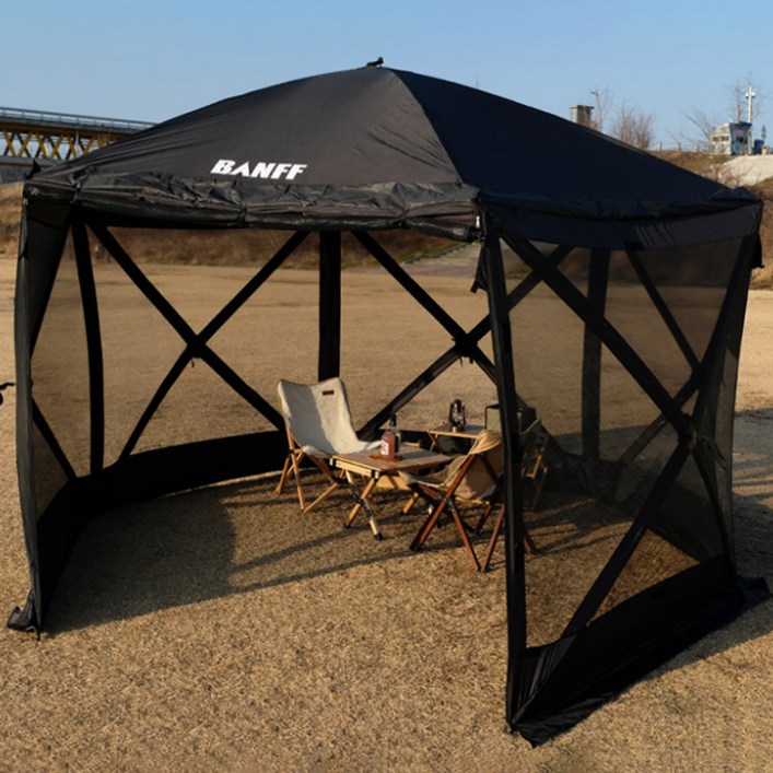밴프 원터치 육각 스크린 텐트 + 아우터커버, 블랙, 1세트 - 쇼핑앤샵