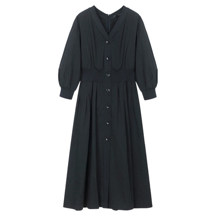 온앤온 여성용 허리 밴딩 단추 포인트 원피스