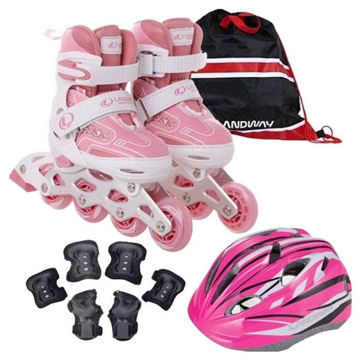 랜드웨이 아동용 마운트 인라인 스케이트  헬멧  보호대 3종  가방 세트