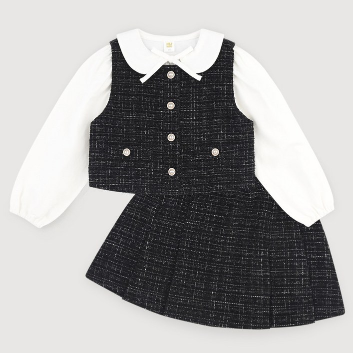 헤이미니 프렌치 트위드 베스트 스커트 상하복 세트