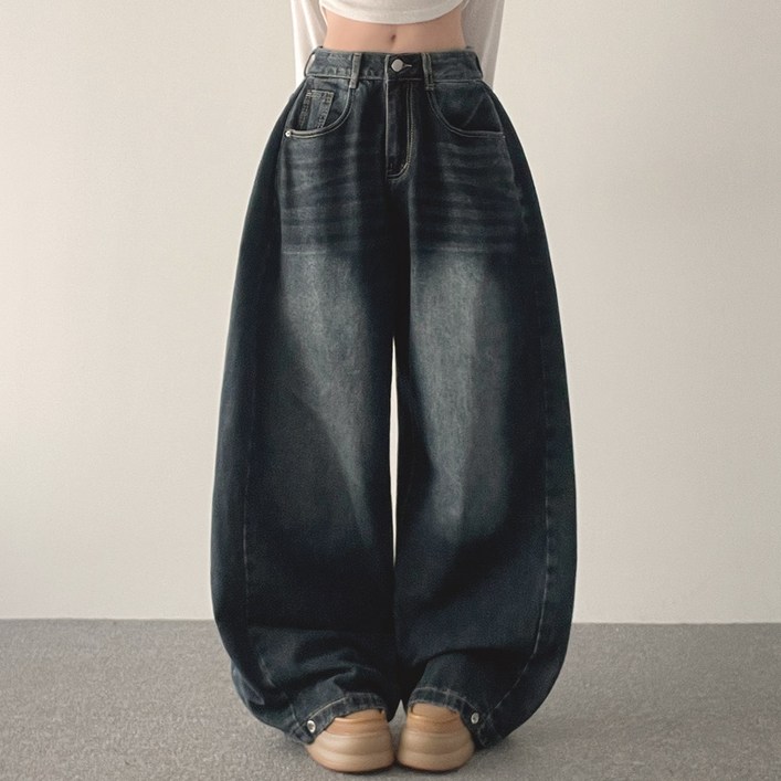 위드후이린 여성용 투투 사이드 핀턱 와이드 데님 팬츠