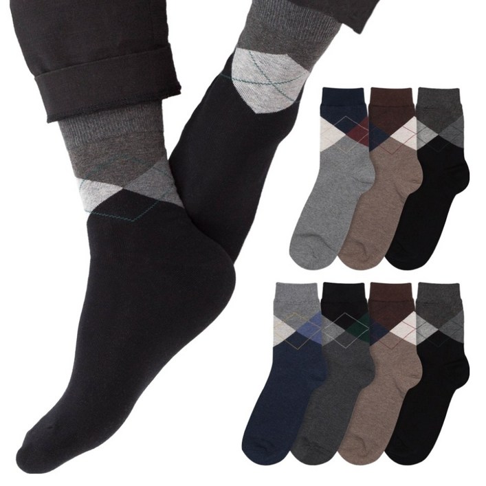 시너싹스 남성용 아가일 정장 중목 양말 7켤레 세트