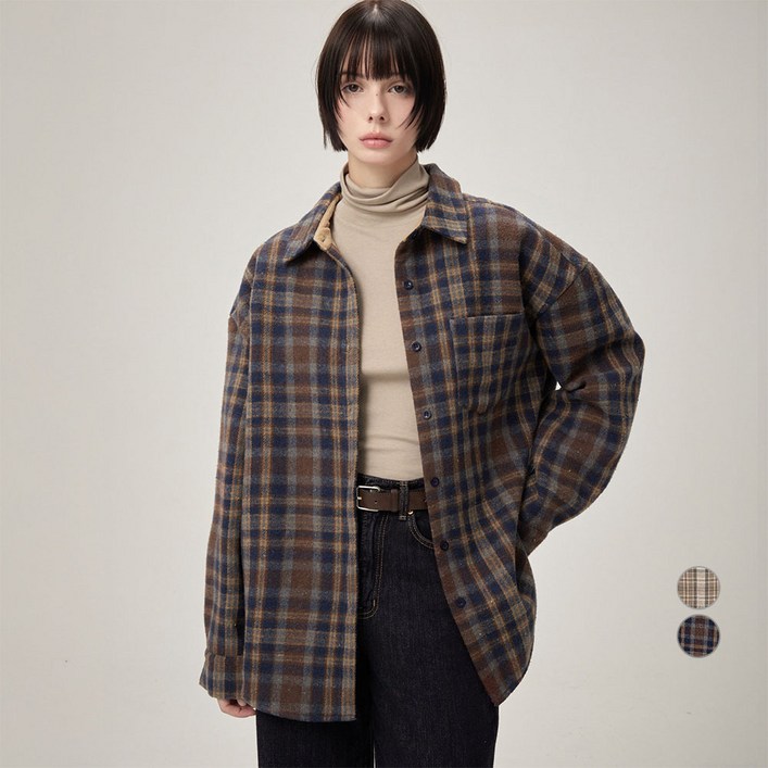 ELLE PARIS 여성용 플란넬 플리스 안감 웜업 두툼 셔켓