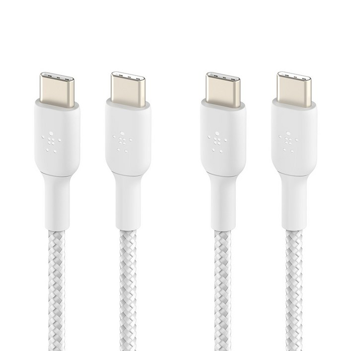 벨킨 BoostCharge 브레이디드 USB C타입C타입 고속 충전케이블 CAB004bt2MWH, 화이트, 2개, 2m