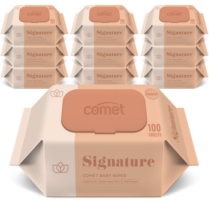 코멧 저자극 시그니처 아기물티슈 엠보싱 캡형 더마테스트 인증, 55g, 100매, 10개
