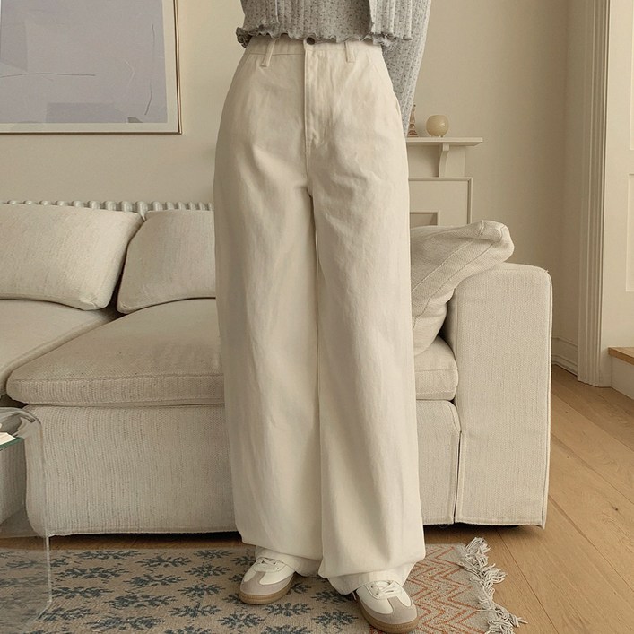 플랜데이 여성용 숏/미디움/롱 기장 테링 세미와이드 탄탄 코튼 팬츠