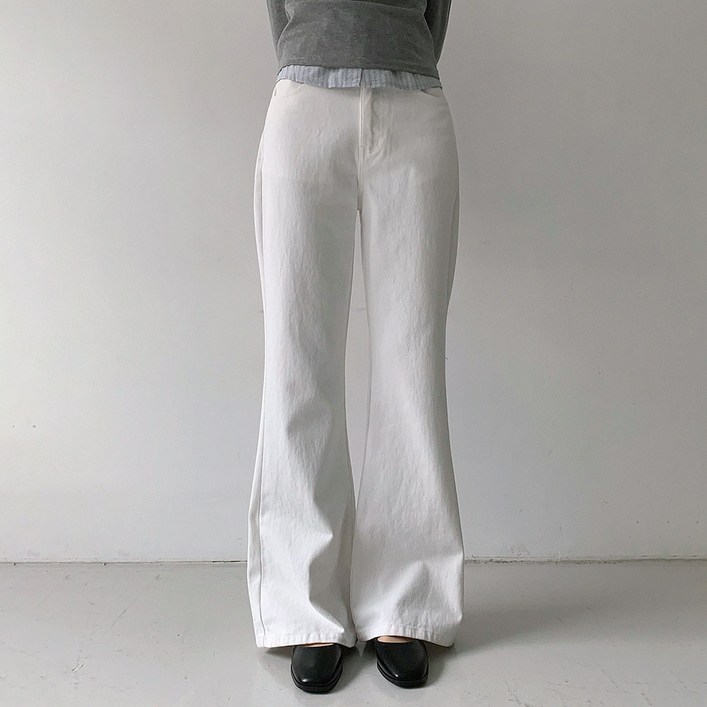 플랜데이 여성용 롱숏 기장 바넷 여유핏 플레어진 워싱 데님 팬츠