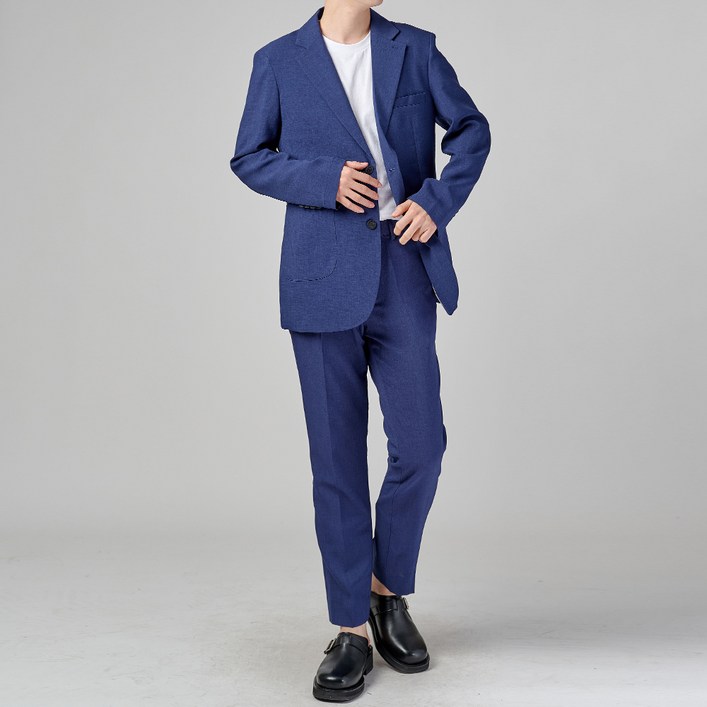 바르 남성용 린넨 아웃포켓 투버튼 베이직 수트 BU3003