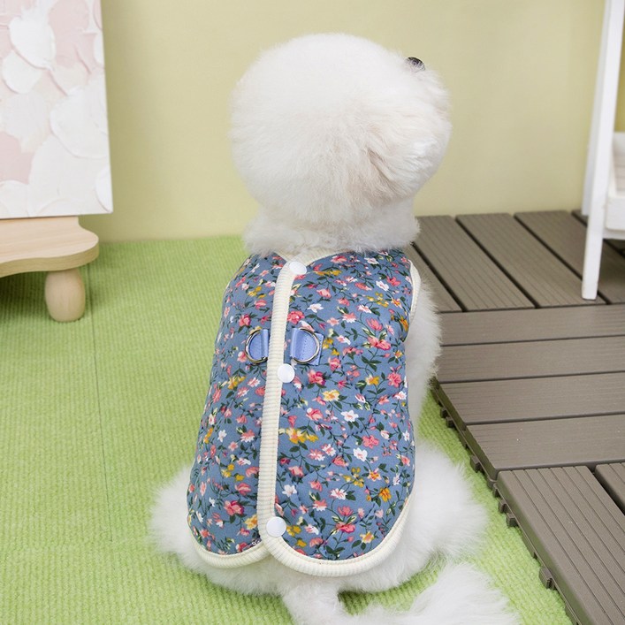 파스텔펫 반려동물 레트로 꽃무늬 누빔조끼