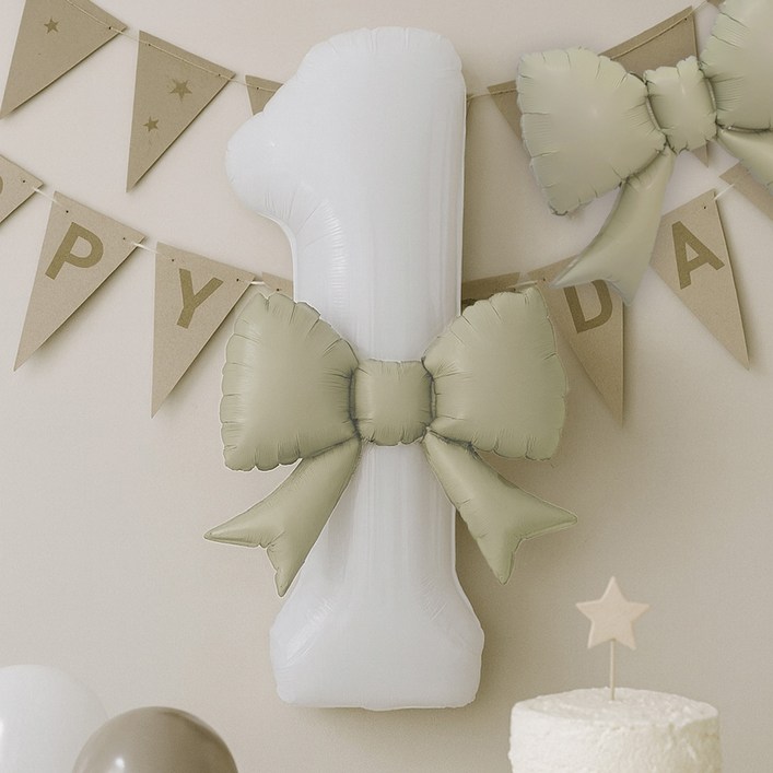 파티쇼 러블리 리본 은박 중형 풍선 2p + 숫자 풍선 1