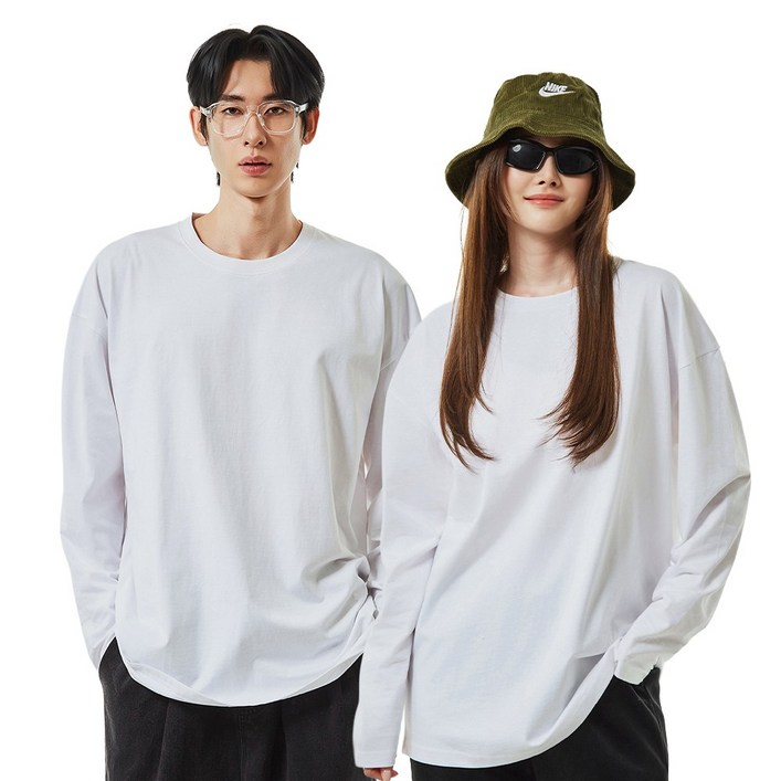 카멜 남녀공용 면 20수 오버핏 긴팔 티셔츠