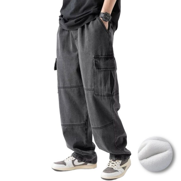 제트디디 남자 기모 입체 세미와이드 밴딩 카고 데님 청바지