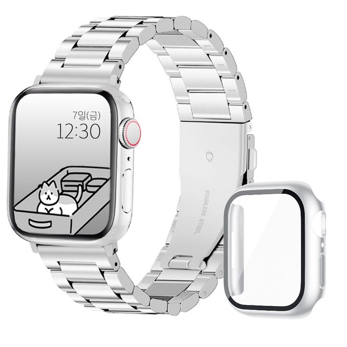 아이비온 애플워치 메탈 스트랩 40 44  풀커버 케이스 세트