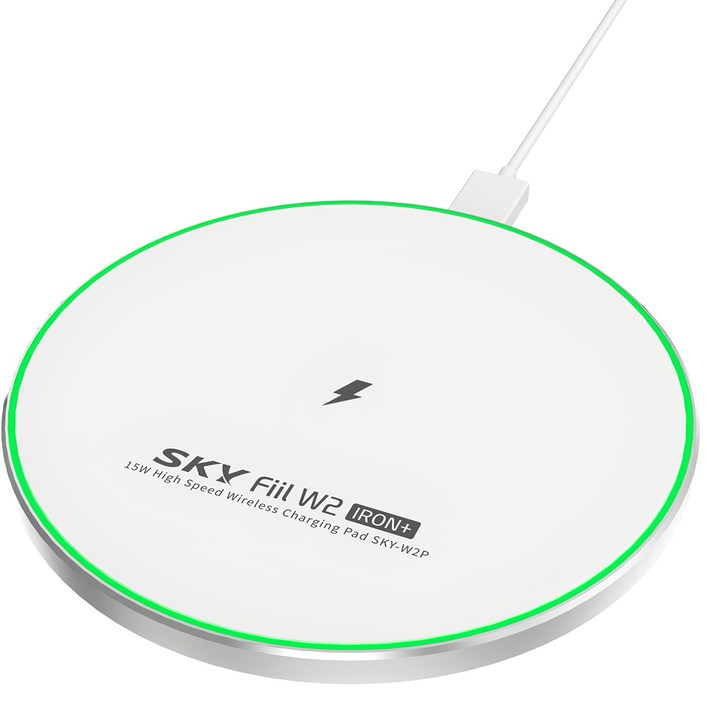 스카이 필 W2 아이언 플러스 고속 무선충전기 패드, 화이트  실버, 1개