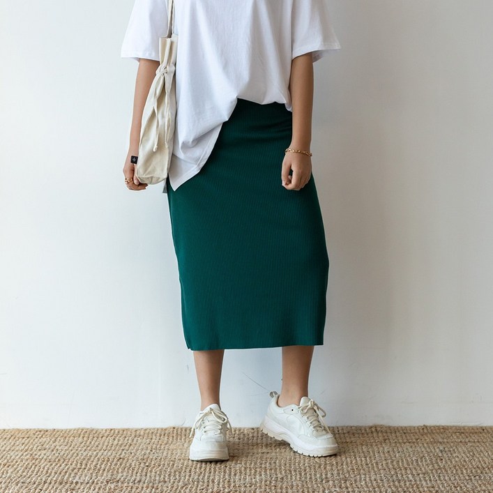 코코세븐자체제작 H라인 골지 빅사이즈 여자 밴딩 롱스커트