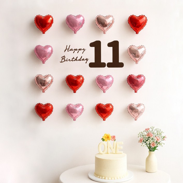 해피제이니 펠트 생일레터링 미니하트 풍선 20개 생일 파티용품 세트, 1세트, 레드 11번