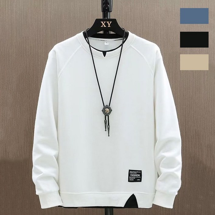 JUSTFEELING 남성 봄 가을 긴팔 맨투맨 레이어드 패션 긴팔티셔츠 데일리룩 운동복 맨투맨 풀오버 트레이닝 티셔츠 라운드티