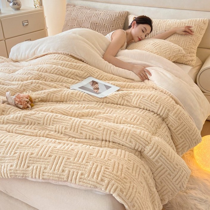 Roomxyd 빈티지 대오리 극세사 겨울차렵이불 부드럽고 따뜻한 극세사 밍크이불 겨울 이불
