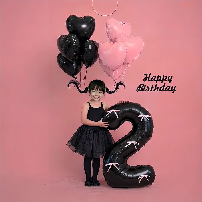 이벤트홀릭 삐삐머리 하트 헬륨 리본 대형 숫자 풍선 세트 생일파티용품