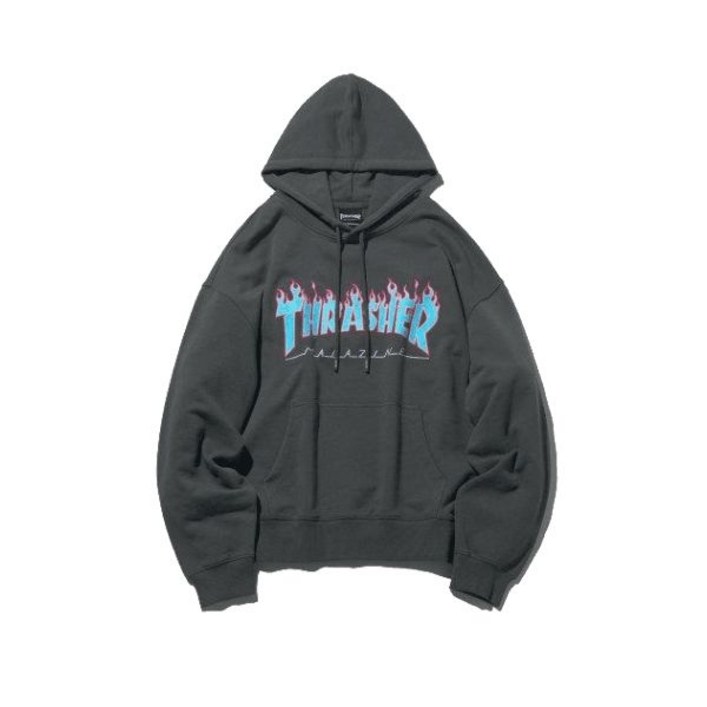매장상품 THRASHER 트레셔 후드티 플레임 로고 후디 차콜 327983