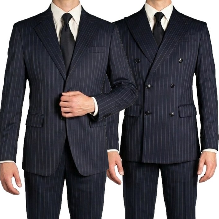 브랜드라인 봄 가을 사계절 싱글 더블 네이비스트라이프 세미슬림핏 남자 정장 세트 수트