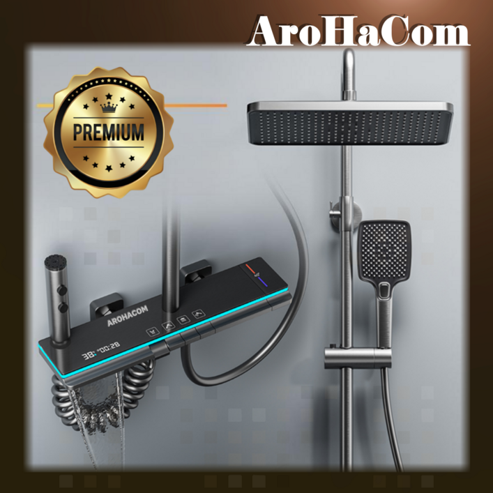 아로하닷컴 해바라기샤워기 해바라기 수전 고급형 레인 샤워 패널 고급 화장실 교체 욕실 선반, 럭셔리그레이항온모델, 1개