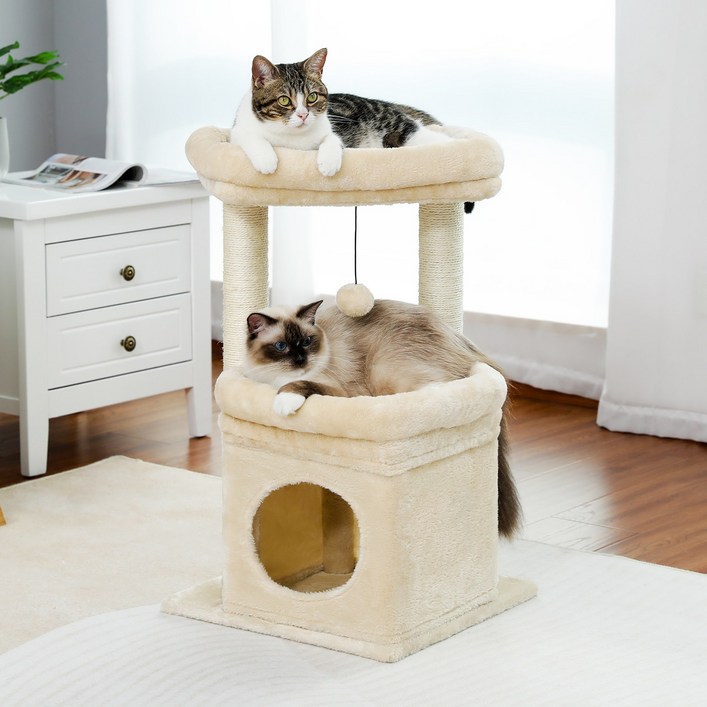PAWZ Road 3단 소형 캣타워 고양이 하우스 낮은 플랫폼 숨숨집 기둥형 스크래쳐 패브릭  68cm