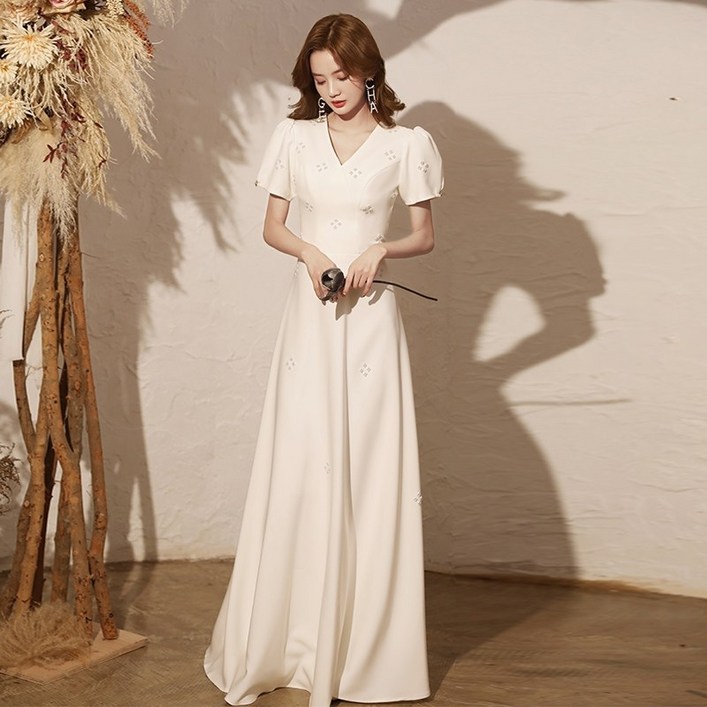 송혜교웨딩드레스 원피스 행사 흰색 결혼식 파티 새틴 반팔