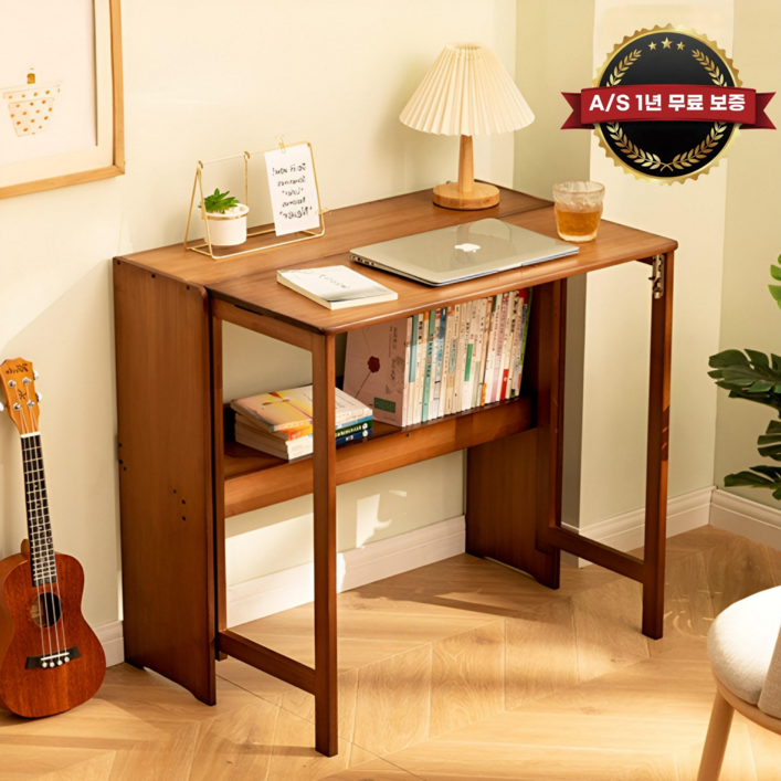 GOOD HOME 원목 접이식 학생용 가정용 컴퓨터 침실 소형 공간용 침대 옆 학습용 소형 책상 심플한 사무용 책상, 내츄럴우드