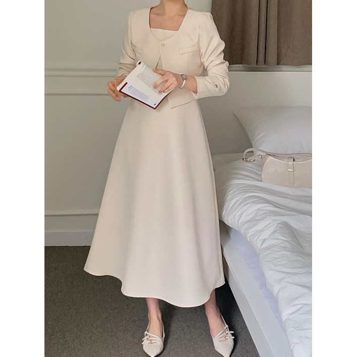 리리앤코 프레트닌 트위드 크롭 자켓 뷔스티에 원피스 투피스 세트 끈조절