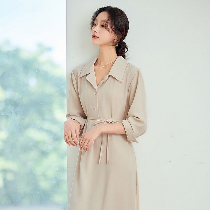 여성 여름 원피스 롱원피스 허리끈 카라넥