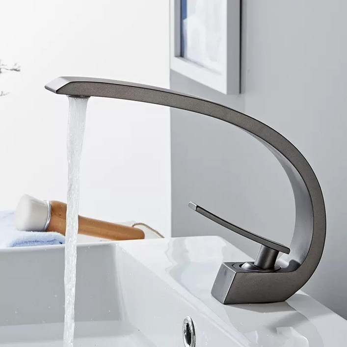 홍시로직 세면대수전 씽크대수전 무광 황동 수도꼭지 욕실 매립형 세면기 교체용 홈디자인, 1개