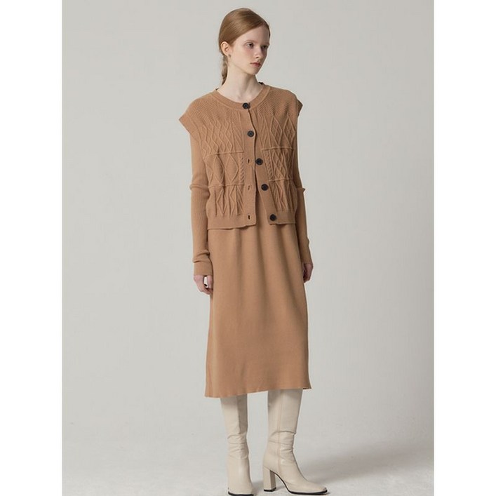 OZOC 니트 베스트라운드넥 니트 롱 원피스 세트 택가격 178000원