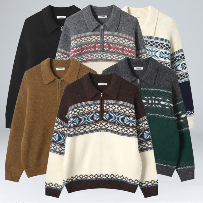 이황에프엔씨 남성용 오버핏 헤비 반집업 울 니트 긴팔 (6520-1)