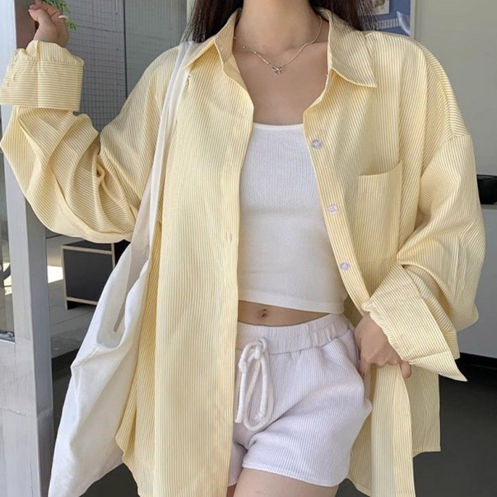 드마엘 이나스 오버핏 스트라이프 여성 긴팔셔츠델로나