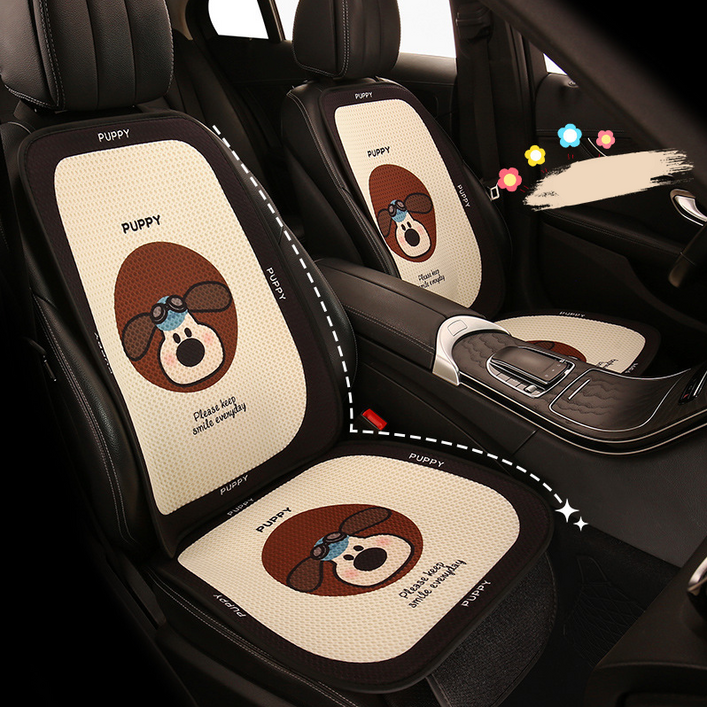 파파무니 자동차 캐릭터 사계절용 시트커버 통풍 쿠션 방석 세트, 아이보리 앞좌석 세트, 1개