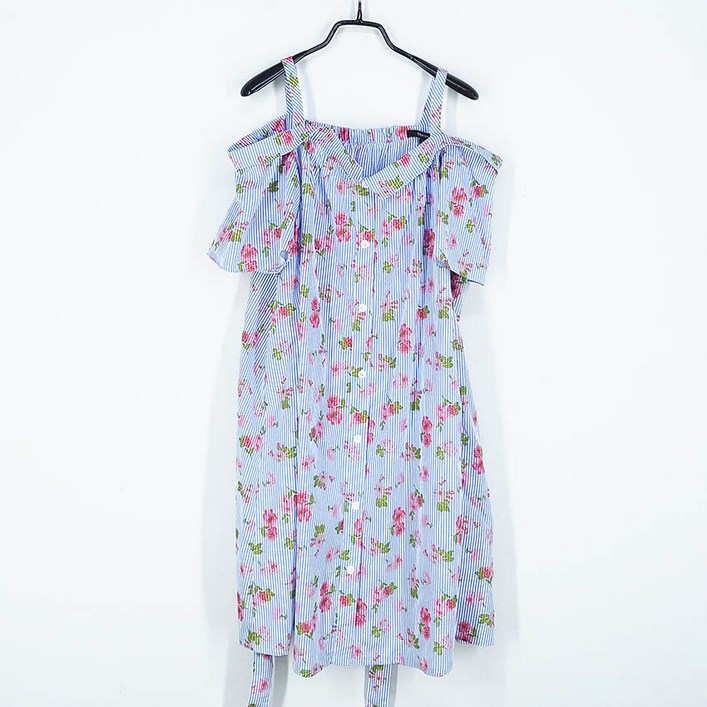 빈티지다온 티렌 여성 뒷밴딩 허리끈 오프숄더 원피스 블루66