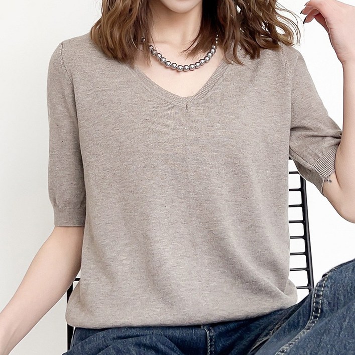 에리페 여성용 컴포트 웨일 니트 반팔티