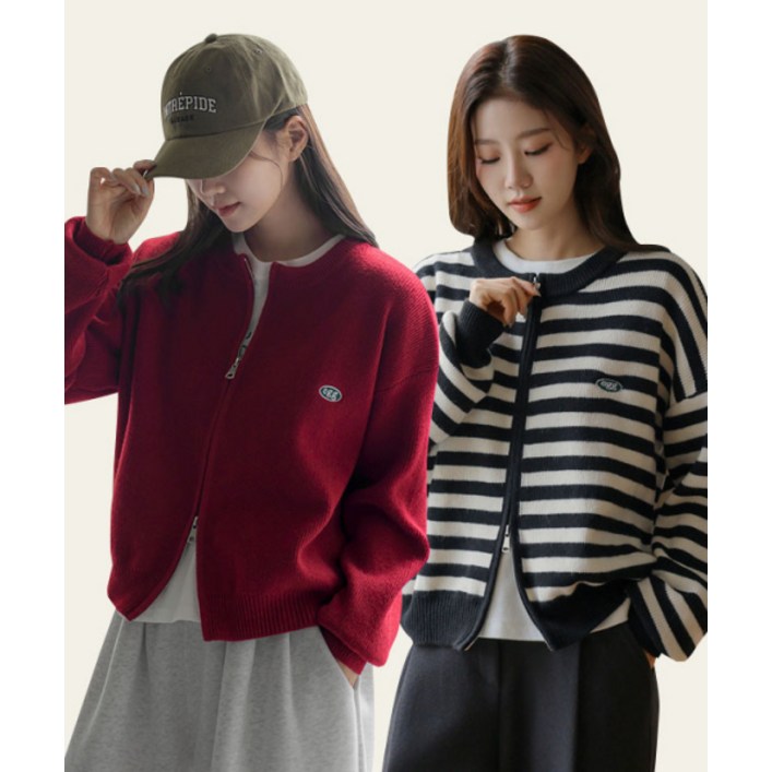 FRENCHCHIC [2PACK](단가라ver.)코스에그 투웨이 니트집업 가디건 12230007_1+1 377297