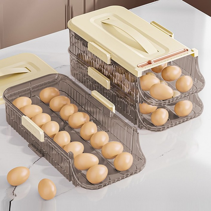 Asure 다층 타이머 계란보관함 투명 계란트레이 슬라이드 계란 거치대