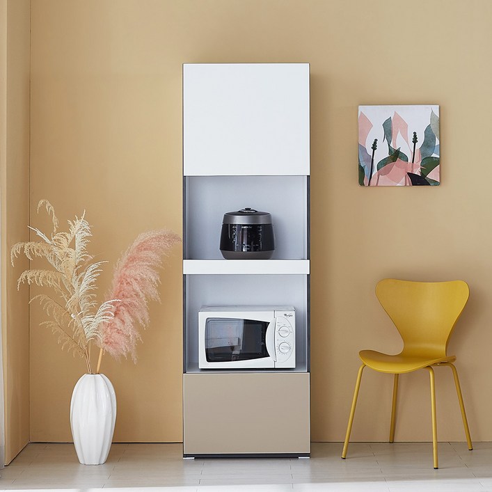 미자크 리버스 멀티렌지대 1860  오브제 주방수납장 밥솥 다용도 팬트리 수납장 속깊은 키큰 장 냉장고 틈새 600, 크림화이트애쉬베이지, 5단